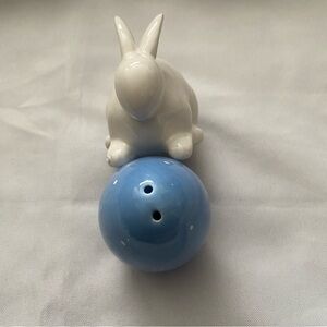 Ceramic White Bunny and Blue Egg Salt and Pepper Shakers (bundle or single set)